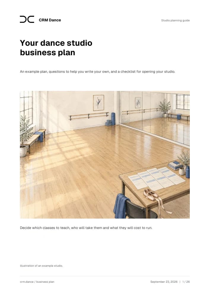 The cover of the actual CRM Dance business plan PDF