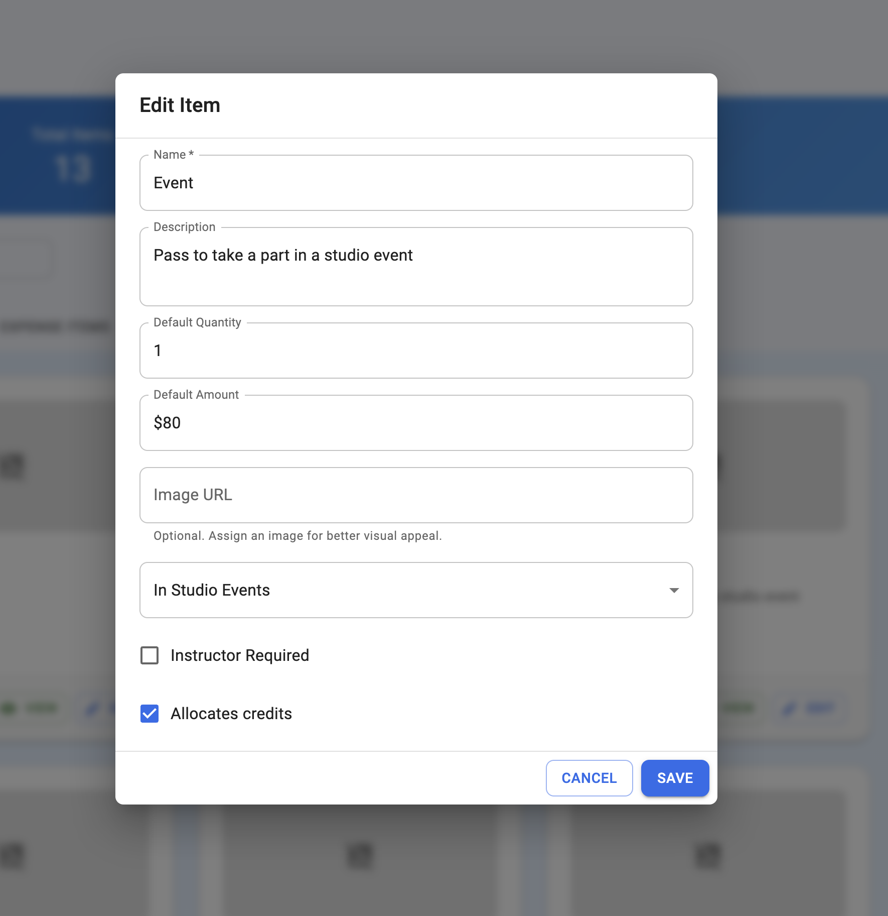 Screenshot: Modal Window to Edit Transaction Item