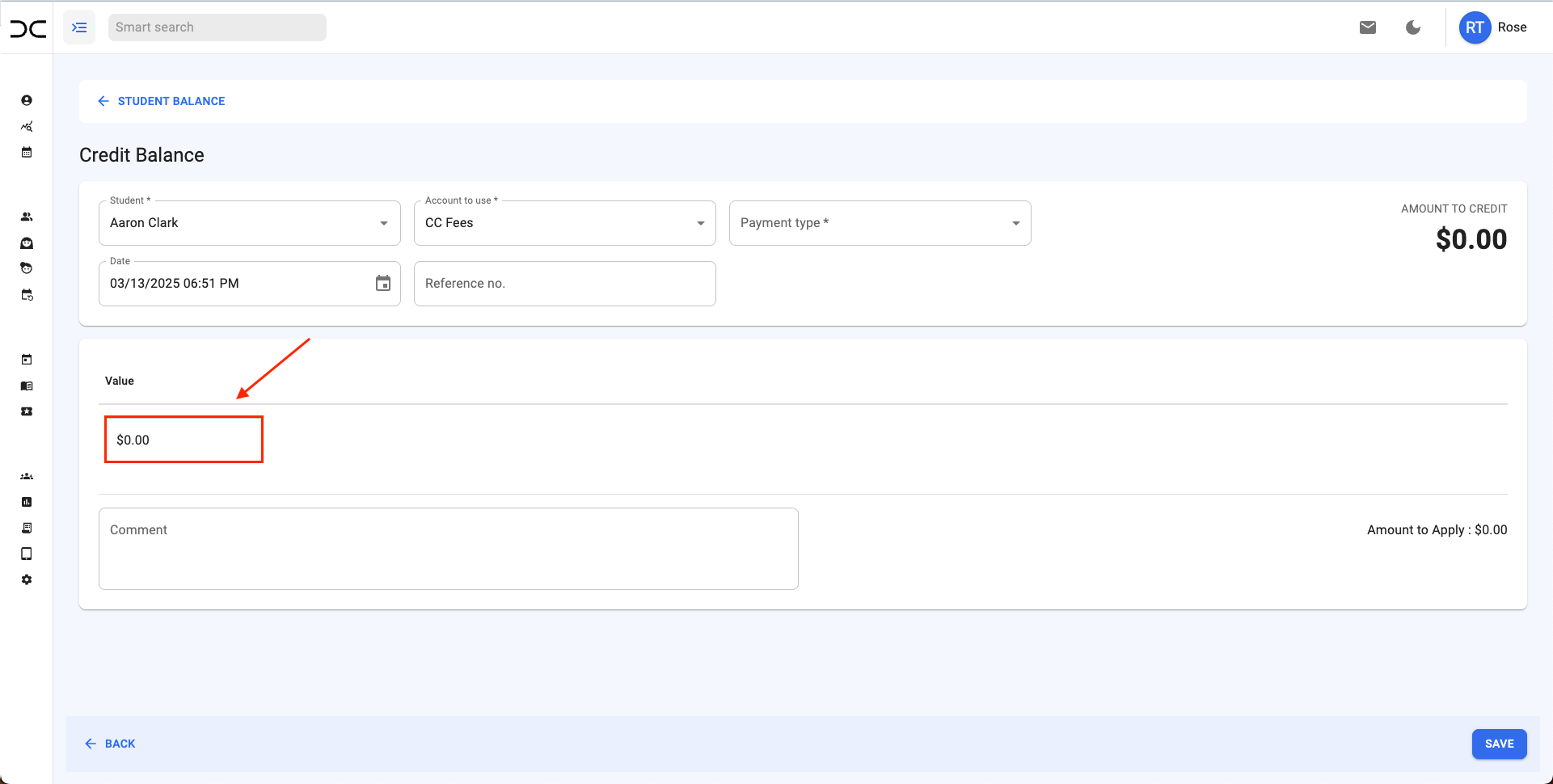 credit balance fields