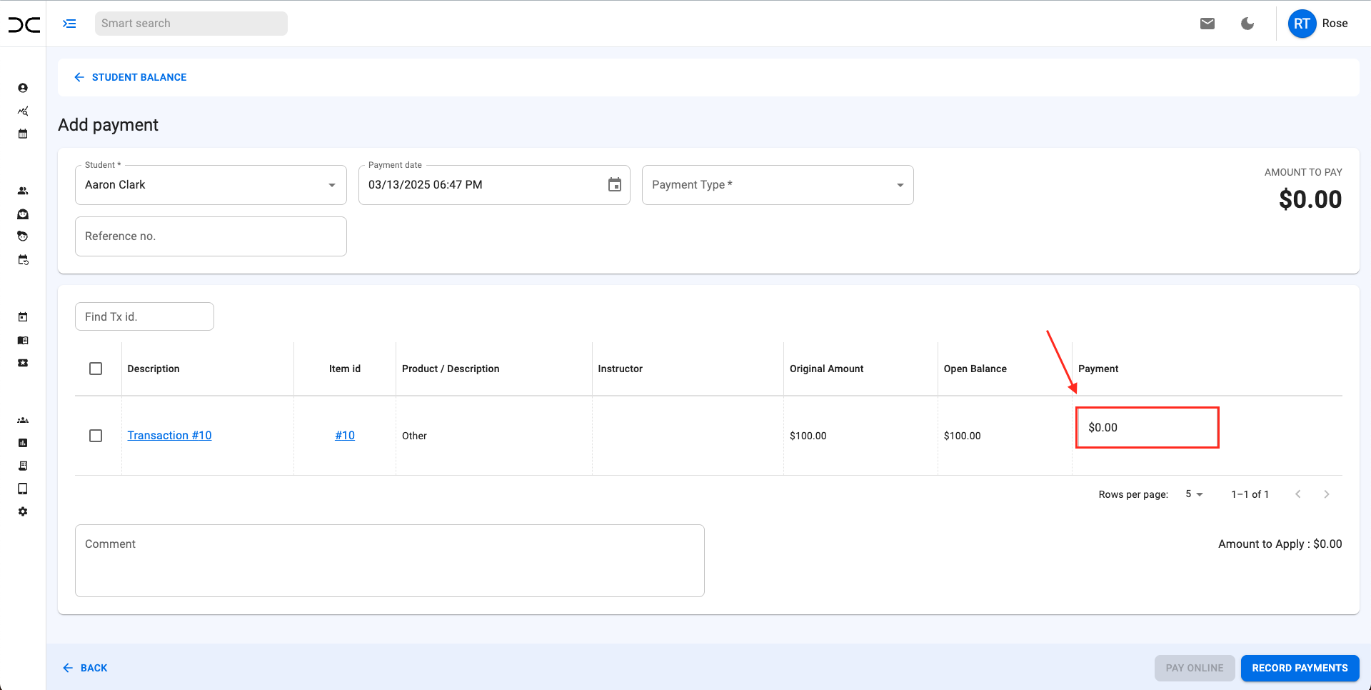 payment type value