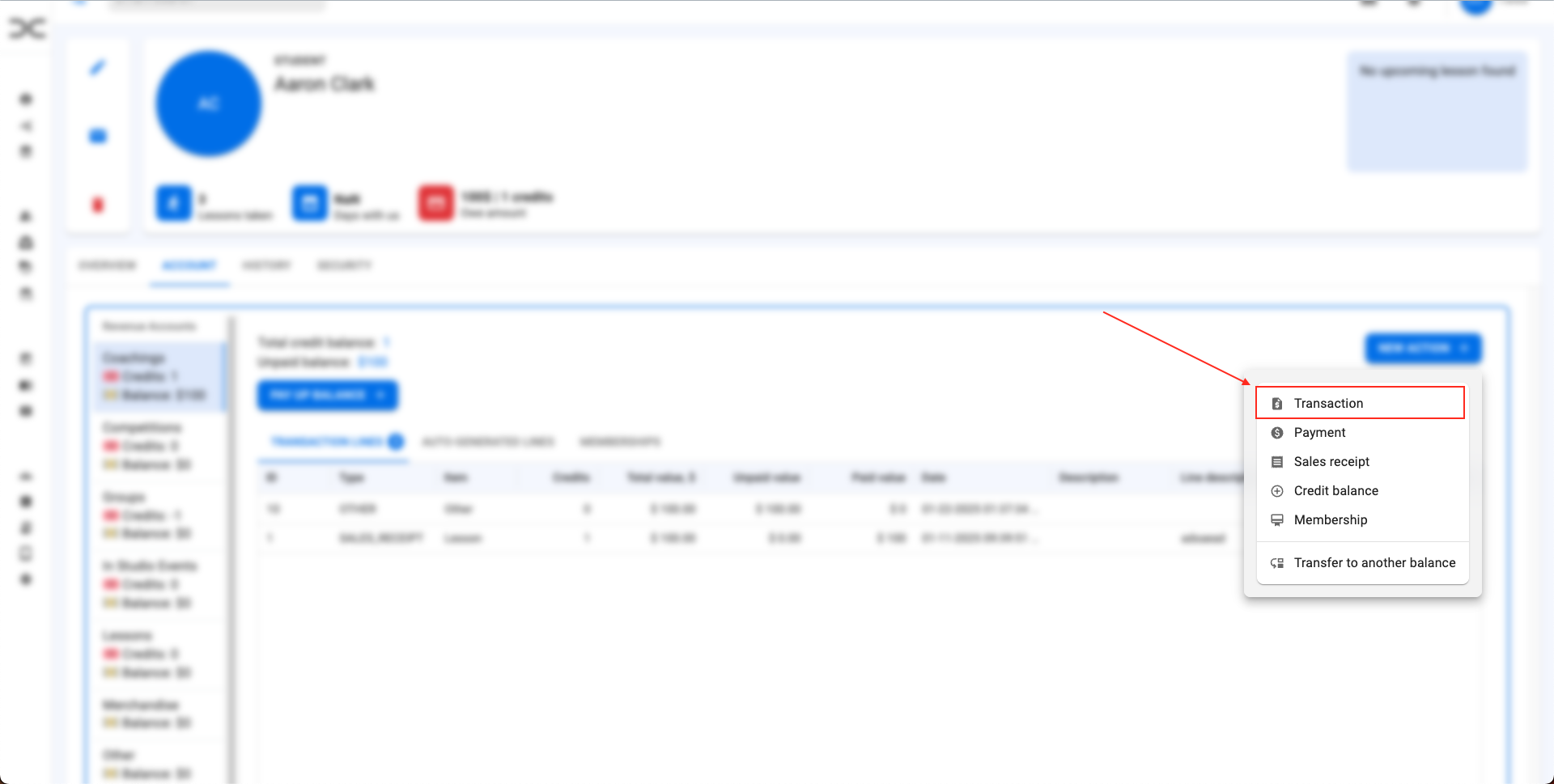 transaction creation button