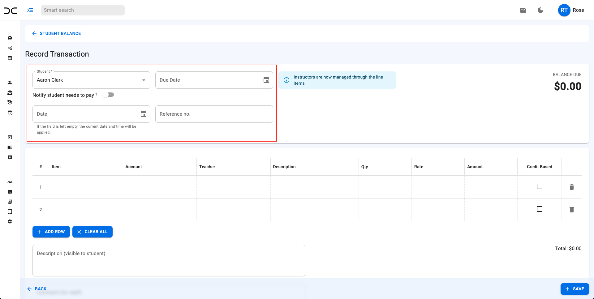 transaction form